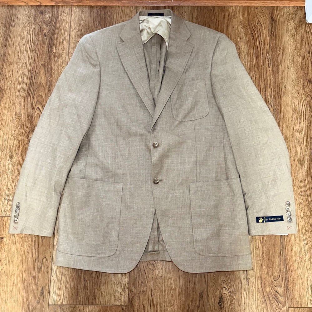 New Hart Schaffner Marx Gold Trumpeter Silk Wool Linen Blazer Mens 42L USA READ